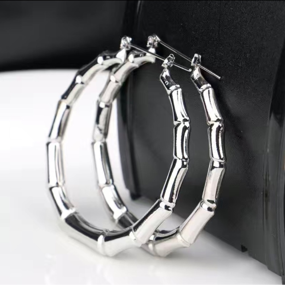 18K Bamboo Hoop Circle Earrings